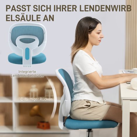 Bürostuhl Ergonomischer Schreibtischstuhl mit C-förmiger Rückenstütze, Höhenverstellbar Blau (1/5)