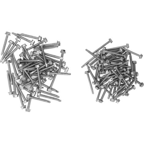 100 selbstbohrende Schrauben aus Edelstahl 410, Sechskantkopf, Sortiment mit 100 Stück, Größen 4,2 x 38 mm und 4,8 x 38 mm