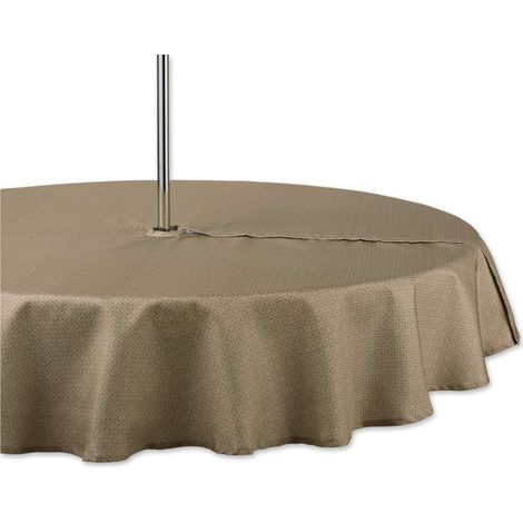 Collection de Table intérieure/extérieure, Trou pour Parasol avec Fermeture éclair, Lavable en Machine, Treillis Ton sur Ton, Nappe Ronde, 152,4 cm, Pierre (1/5)