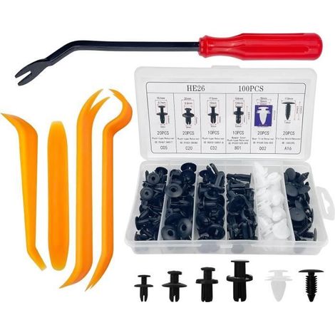 100 Pièces Clips de Fixation Voiture, 6 Taille Rivet Plastique et 4 Coins de Garniture de Voiture Ainsi Qu'Un Outil de Démontage (1/4)