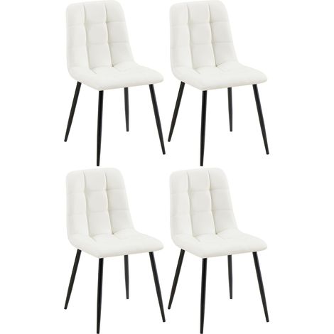 Lot de 4 chaises de salle à manger coutures forme carrées en PVC blanc pieds en métal noir 100007652 (1/5)
