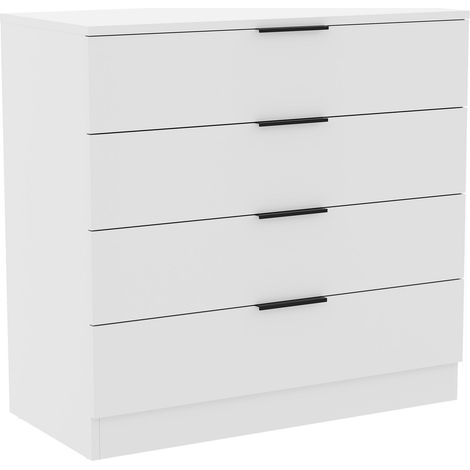 Trega 4 Drawer Chest of Drawers Stylish Bedroom Storage Unit, H 74 x W 66 x D 36 cm, White