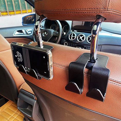 Set di 4 ganci per schienale del sedile auto – Supporto multifunzionale per cellulare, in plastica resistente, nero opaco
