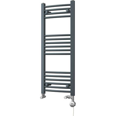 Zennor - Anthracite Dual Fuel Towel Rail H1000mm x W400mm Thermostatic - Curved (1/3)