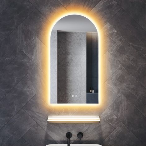 SONNI Anti-Beschlag LED Badspiegel mit Beleuchtete Ablage, Badezimmer Wandspiegel mit Touch 3 Lichtfarbe Dimmbar Memory-Funktion, 90x50cm