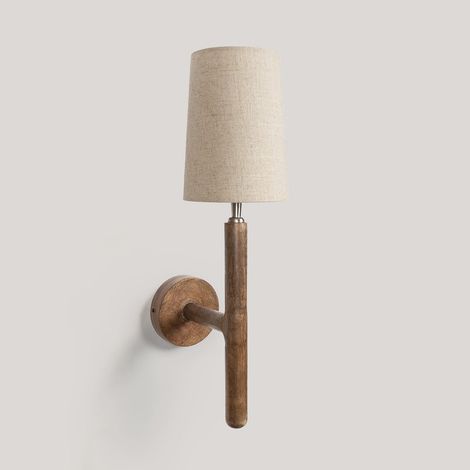 Lampe murale Alina – Bois de manguier – Diffuseur en tissu – E27 – Éclairage moderne pour bureaux et salons – Iluzzia