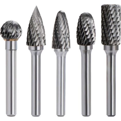 Fresa rotativa in carburo di tungsteno - Doppio taglio - Gambo da 6 mm - Testa da 10 mm - Set di 5 utensili per foratura e levigatura (1/5)