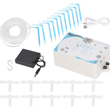 Kit d'irrigation goutte à goutte automatique, arrosage autonome pour plantes balcon et jardin, pompe USB/piles AA, tuyau 10m, 11 goutteurs, installation facile sans robinet (1/5)