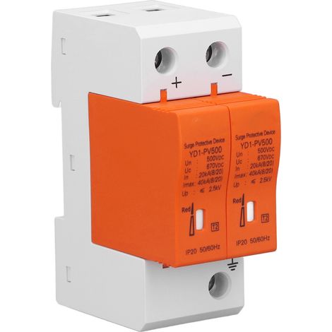 Parafoudre CC avec alarme visuelle et fenêtre, conception modulaire, dispositif de protection contre les surtensions pour système solaire 2P 500 V (1/5)