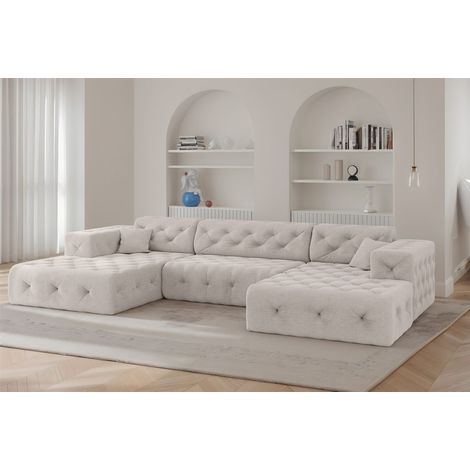 Wohnlandschaft Sofa U-Form CHANTAL in Stoff Moly Creme (1/5)