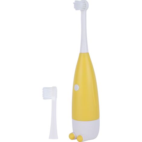 Brosse à dents électrique pour enfants 0,3 W, alimentée par piles, tête de brosse remplaçable, poils souples, jaune (1/5)