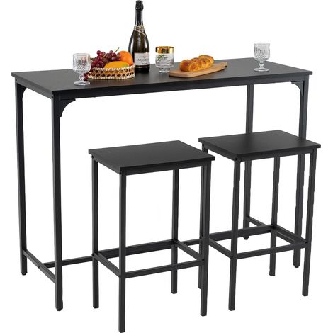 Costway – Table bar avec 2 tabourets – Table haute 120 x 48 cm – Structure métallique robuste – Repose-pieds intégré – Économie d'espace pour petit espace (1/5)