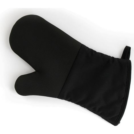 Gant pour cheminée avec Isolation Thermique, Gant en Cuir pour Four, Gant de Protection Ignifuge, Gant pour Barbecue, Gant en Cuir résistant à la Chaleur, Noir (1/5)