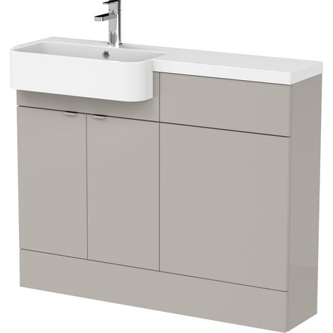 Alrewas Contemporary 2 Door Left-Hand Floor Standing Combination Unit with Basin, Pebble Grey, 1100mm