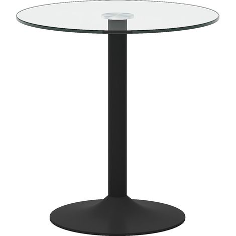 Table de bar ronde en verre transparent et métal noir, plateau 89 cm, style minimaliste chic pour salon, cuisine ou café, CHICFURN (1/5)