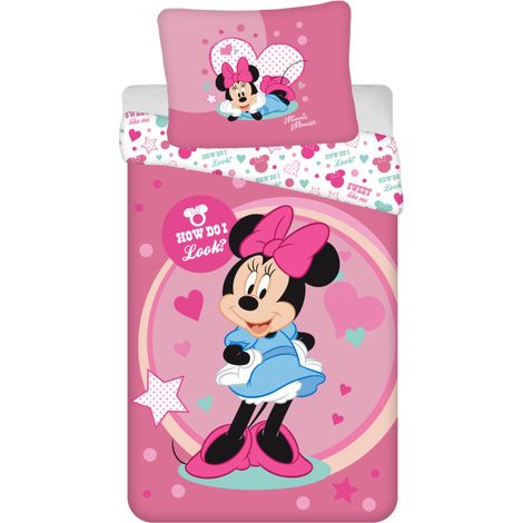 Linge de lit enfant 140x200 Mini Minnie Mouse 9503 rose amarante à pois, taie d'oreiller 70x90 (1/5)