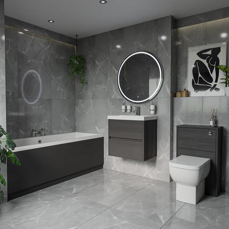 Barton 1700mm x 700mm Slim Edge Straight Double Ended Bathroom Suite including Graphite Grey Furniture Set with Slim Edge Basin (1/5)