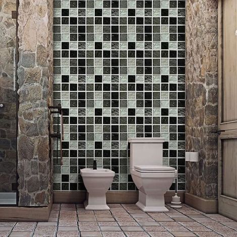 Carrelage Adhésif Mural - Carreau Ciment 3D Noir 20x20 Cm - Pour Cuisine Crédence Salle De Bain - 24 Pièces (1/4)