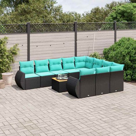 vidaXL Set Divani da Giardino 11 pz con Cuscini Nero in Polyrattan (1/5)