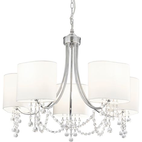 Searchlight Nina - Luminaire suspendu à 5 ampoules à bras multiples, chrome, cristaux avec abat-jour, E14 (1/4)