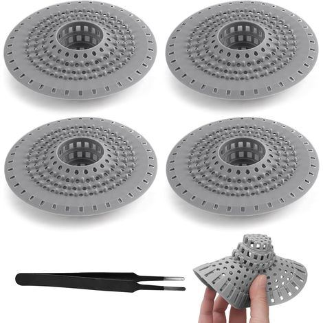 4 pièces attrape-cheveux douche, filtre anti-bouchage universel pour baignoire, douche et cuisine. (1/5)