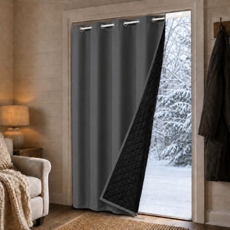 HEMVOR Rideau de porte thermique imperméable 405 g/m² 3 couches à œillets 110 x 203 cm coupe-froid Gris (1/5)