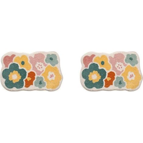 2X Tapis de Salle de Bain à Fleurs Mignonnes, Tapis de de Salle de Bain Lavable en Machine, Tapis de Bain Antidérapant Absorbant Extra Doux, 40X60 (1/4)
