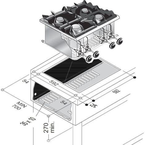 Réchaud à Gaz Drop-In - 4 Feux 3,5 kW et 5,5 kW - Combisteel (1/2)