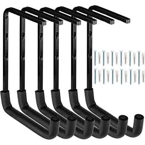 Lot de 6 crochets rangement pour garage, support robuste crochet d'échelle, plafond utilitaires et organisateur bois, outils, vélo, F12-THB4 - (1/5)