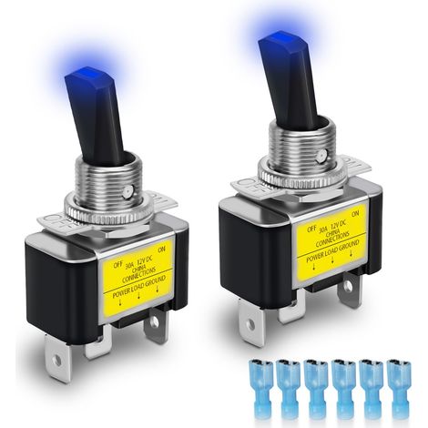 2 x Rocker Switch 12V 30A SPST 3 Terminals 2 Position Rocker Switch Blue Light (1/5)