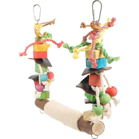 Perchoir pour perruche ondulée, support en bois, corde et métal pour cage à oiseaux, idéal pour l'entraînement et le repos, résistant aux morsures, 24,5 x 24 cm, 1 pièce (1/5)