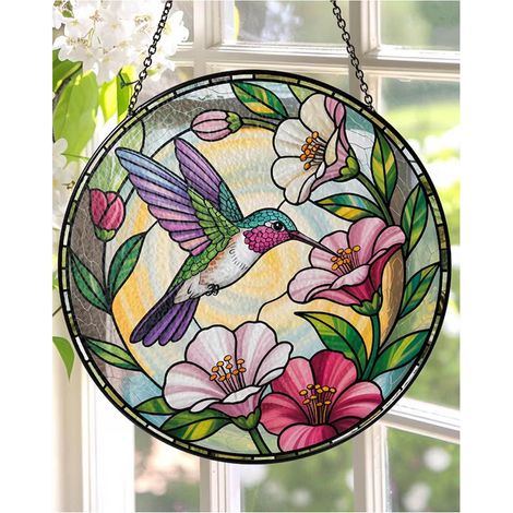 Attrape-soleil colibri 30 cm, décoration vitrail maison, cadeau original