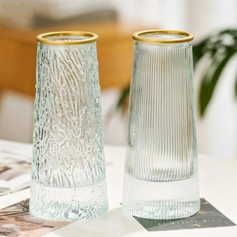Dos jarrones de cristal para decoración de interiores, estilo minimalista moderno, adecuados para oficinas, dormitorios, etc., cuello de botella dorado. (1/5)
