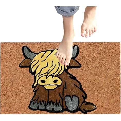 Tapis d'entrée intérieur , 15 , 75 x 23 , 62 pouces , de porte antidérapant en forme vache Highland (1/5)