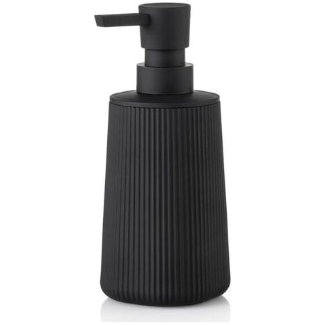 LAN Petit distributeur de savon pour salle de bain et cuisine, style ferme moderne à rayures, en plastique, avec pompe, noir mat (1/5)