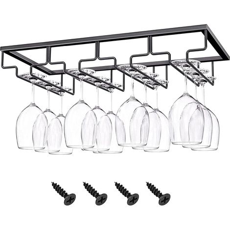 Support pour verre à vin en métal avec 4 rangées de support pour verres à vin - Peut contenir 8 à 12 verres à vin pour famille, restaurant, hôtel, bar