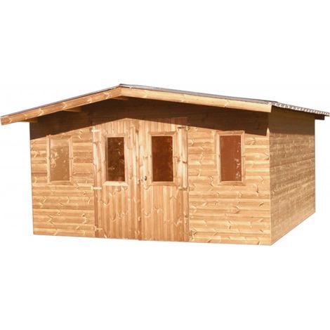 Caseta de jardín de madera 400x400 cm – Grosor de pared 28 mm – Abeto Douglas y techo de acero – DUB4040 Foresta (1/3)