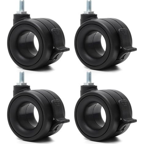 Lot de 4 roulettes pivotantes pour charges lourdes - Charge maximale de 80 kg - Avec frein - Filetage M8 - Pour meubles et charges lourdes - Roulettes pivotantes pour meubles et extérieur (1/5)