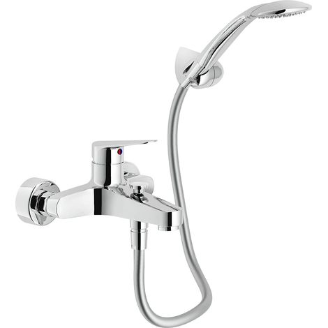 Nobili Blues Einhebel-Wannenmischer Wandmontage + Handbrause mit 1 Strahl und Schlauch 150 cm, Chrom (BS101110CR)