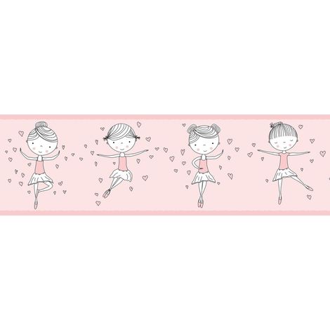 Papel pintado gráfico Profhome 403722 cenefa adhesiva ligeramente texturado con dibujo gráfico mate rosa 0,75 m2