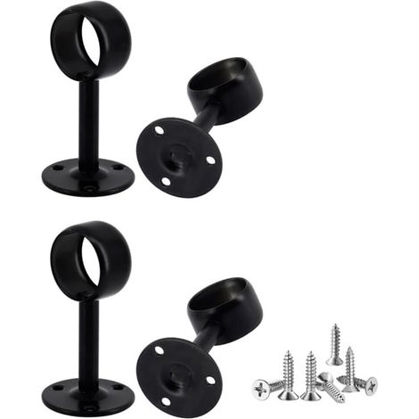 Lot de 4 supports de tringle à rideau de plafond en acier inoxydable noir, supports muraux pour tringle à rideau pour salle de bain et placard, 22 mm (1/5)