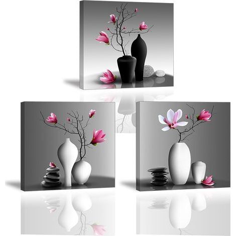 3x Orchideen-Leinwanddruck, elegantes Gemälde eines Baumes in einer Blumenvase, moderne Wohndekoration, 30x30cm (1/5)