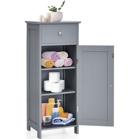 Meuble de rangement en bois autoportant avec tiroir et étagère - gris (1/5)