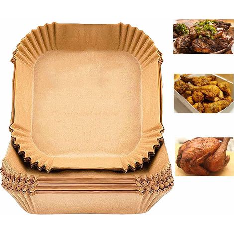 Papier de Cuisson pour Air Fryer 20 x 20 x 4.5 cm, Lot de 100 Feuilles Carrées Absorbantes en Boîte (1/5)