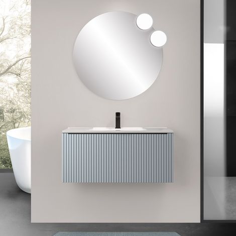 Mobile bagno sospeso 100 cm azzurro polvere cannettato con cassetto e lavabo Nara (1/5)