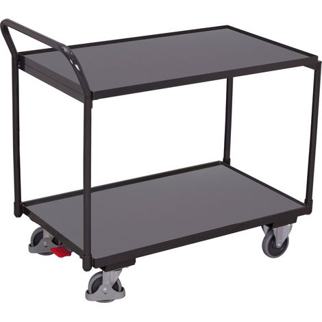 VARIOfit Tischwagen mit gebogenem Schiebegriff und 2 Ladeflächen 835x495mm Anthrazitgrau RAL 7016