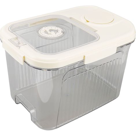 Boîte à riz, récipient de rangement pour aliments secs, boîte à riz hermétique multifonctionnelle avec compartiment pour céréales et farine, grand format, blanc crème (1/5)