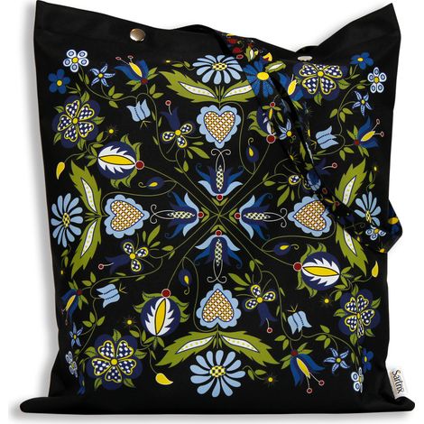 Borsa popolare kashubiana con cuori, impregnata, nera (1/5)