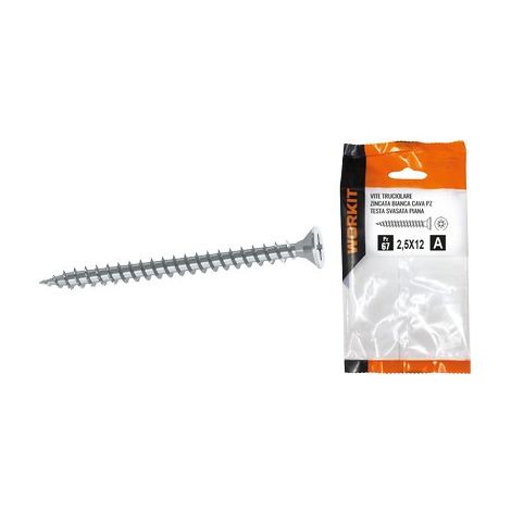 VITE TRUCIOLARE TSP ZINCATA BIANCA SELF WORKIT - CAVA PZ FILETTO INTERO MM 2,5X12 CF=PZ 67- 5 confezioni