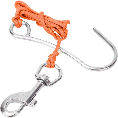 Accroche de dérive pour plongée sous-marine, crochet récif simple en acier inox avec mousqueton et corde, équipement de plongée orange (1/5)